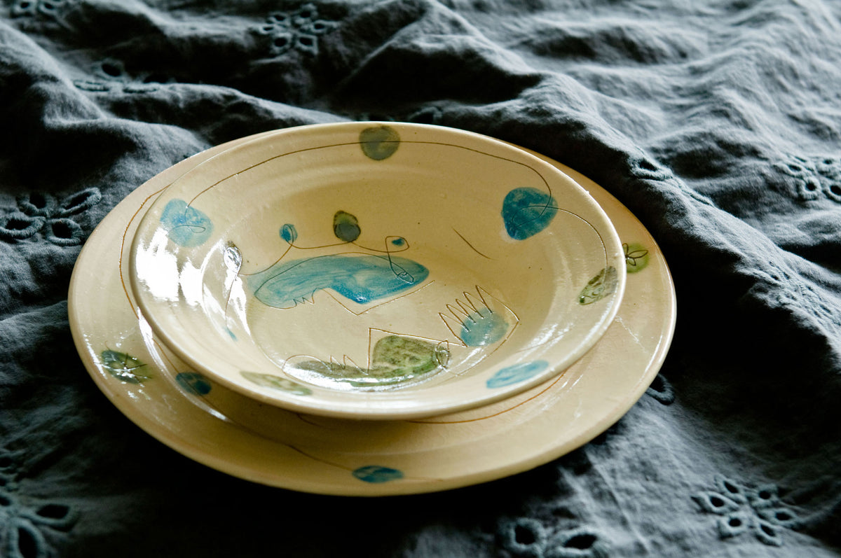 Engraved Ceramic Dinner Set by Hans Fischer